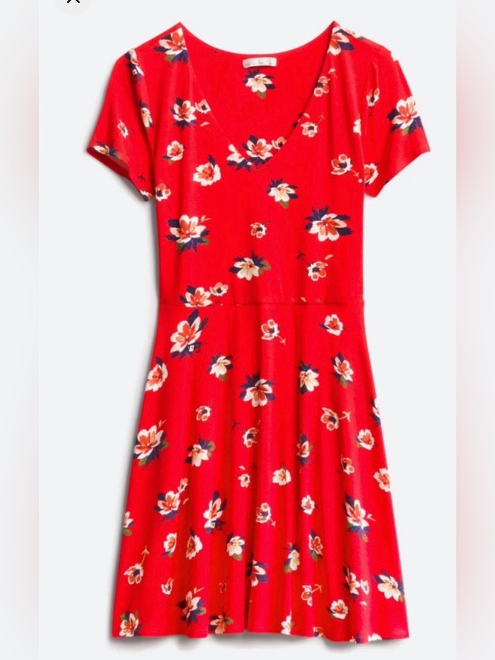 nine britton Red Floral V-Neck Casual Dress
